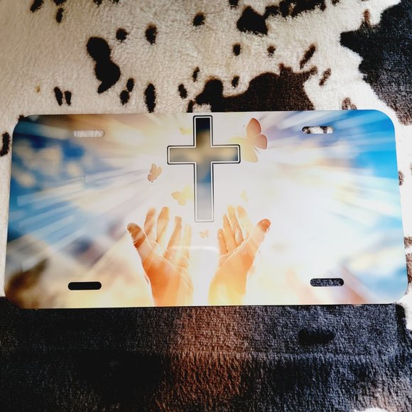 Praying Hands Butterfly Religious Car Tag Handmade Vehicle License Plate - Picture 6 of 6